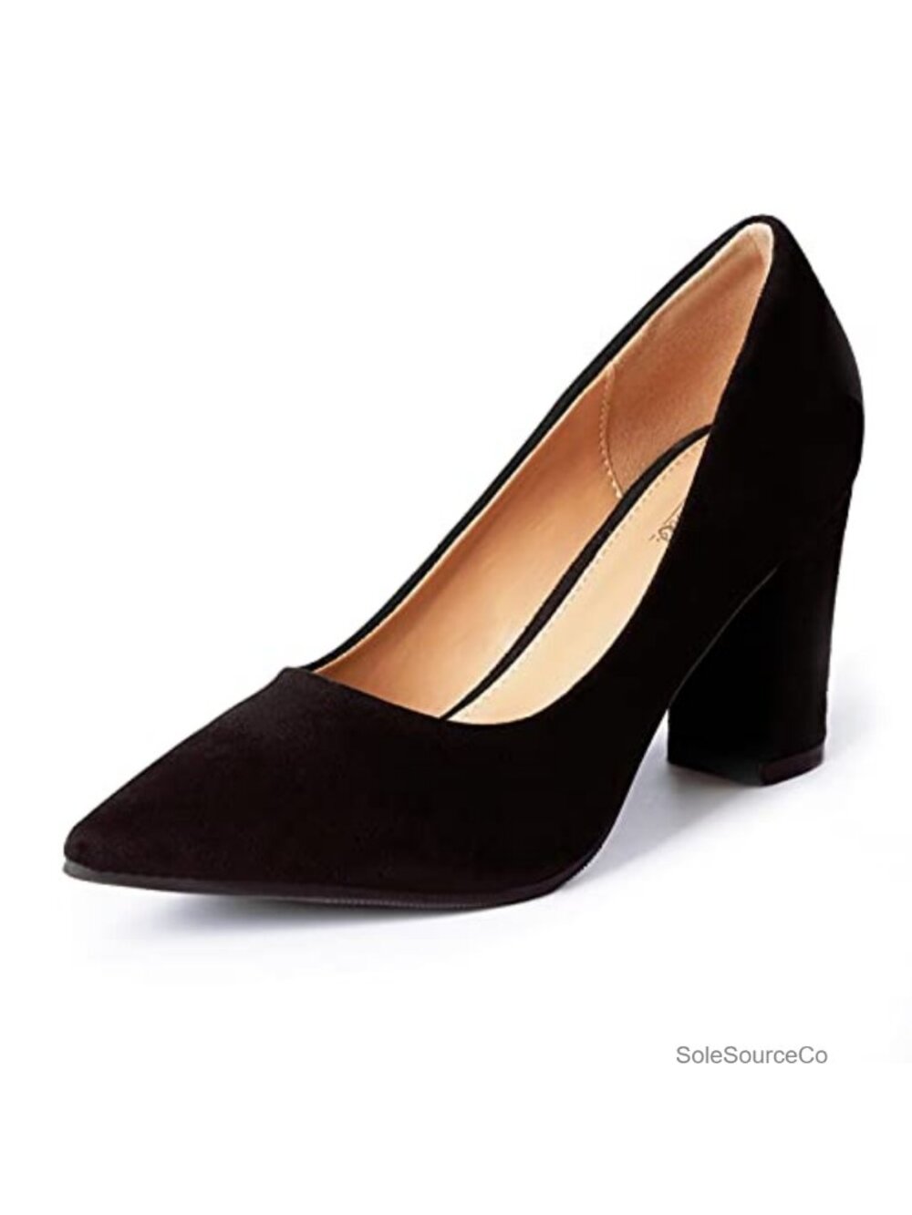 Chunky Block Heel Pumps - Pointed Toe Slip On Work Wedding Party Shoes